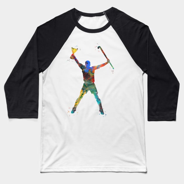 Hockey Player Baseball T-Shirt by RosaliArt